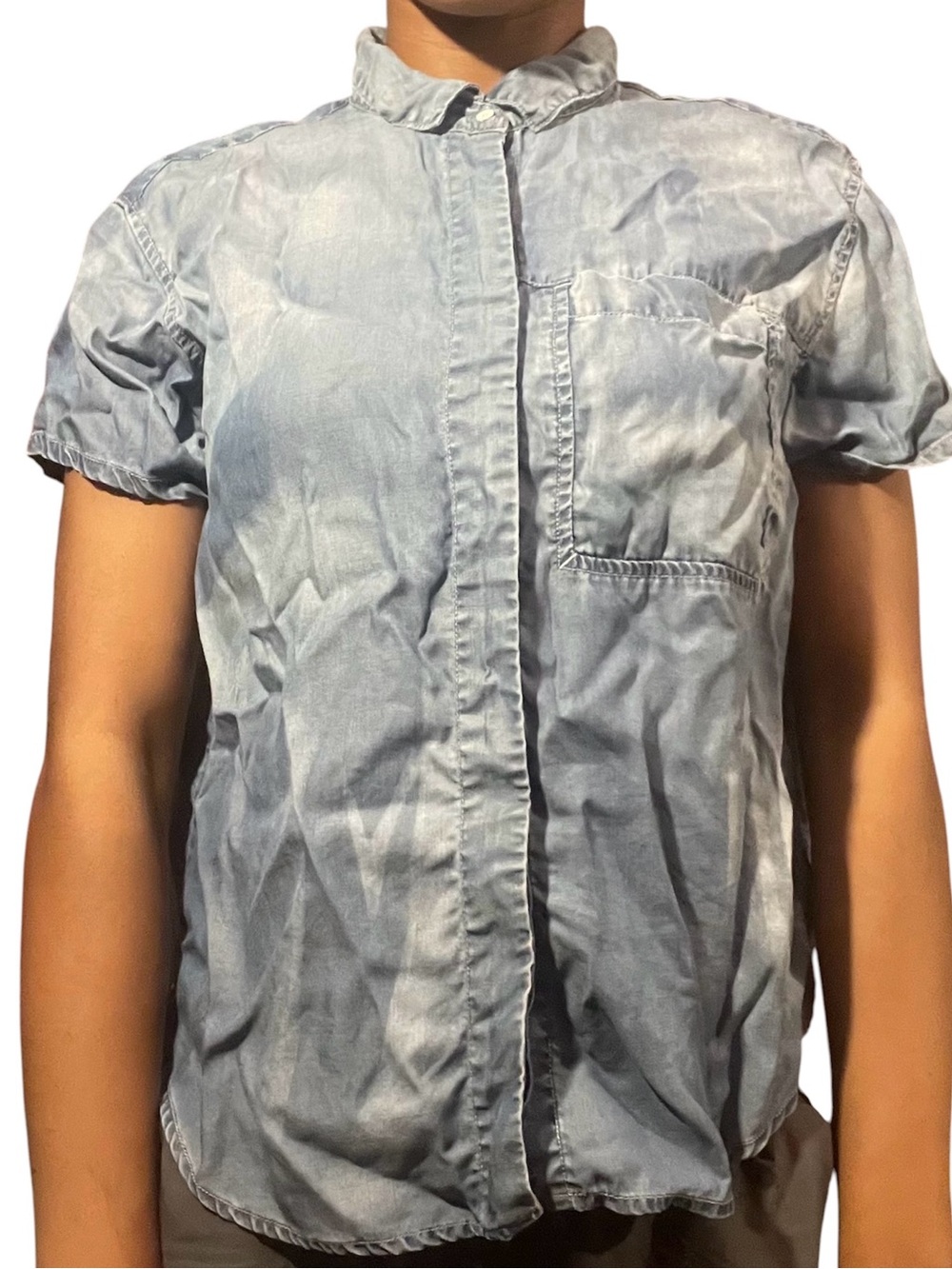 light blue acid washed Jean short-sleeve denim button-up Calvin Klein T-shirt